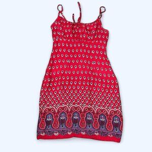 Xhiliration Y2K red & pink paisley mini dress with adjustable straps. Lightweigh